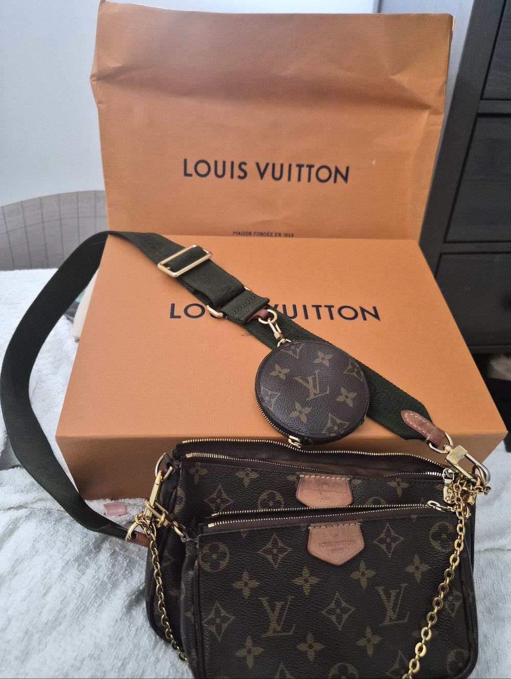 Louis Vuitton Monogram Crossbody Trio in Brown and Gold
